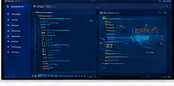 Mockup de sistema de escritorio con editor de código